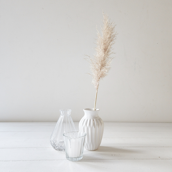 Clear and White Riffle Glass Budvase